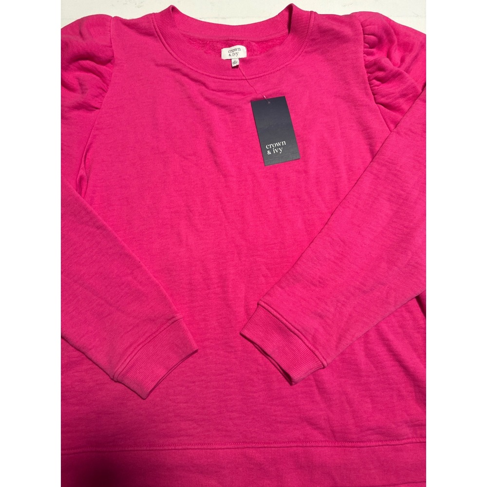 Crown & Ivy Sweatshirt Womens‎ XL Pink Rave New Puff Shoulder Fleece 72624PA